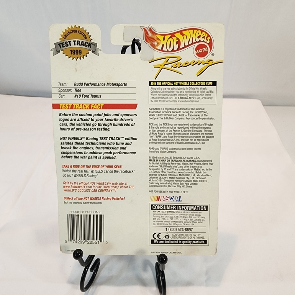 Hot Wheels 1999 Pro Racing Series  Ricky Rudd #10 Collectors ED Test Track NIP - Picture 2 of 2